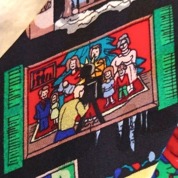 VTG 90s Nicole Miller Christmas In The City Print Hand Sewn Silk Neck Tie - Picture 8 of 14